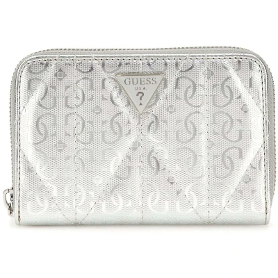 Afbeelding van GUESS portemonnee Aldina SLG Medium Zip Around Wallet Silver zilverkleurig