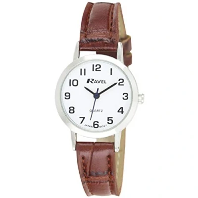 Afbeelding van Ravel Traditioneel uniseks horloge met duidelijke numerieke wijzerplaat Analoge Kwarts R0102.12.1A Zilverkleurig/bruin