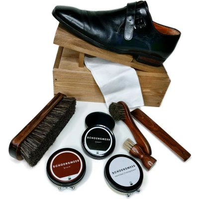Afbeelding van 3BMT® Schoenpoetskist complete Schoenpoets set in Schoenpoetsdoos Schoensmeer Zwart, Bruin en Neutraal met Schoenborstel, Uitpoetsborstel Schoenpoetsdoek