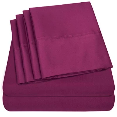 Afbeelding van Sweet Home Collection 6 delige beddengoed 1500 draadtelling fijne microvezel diepe zak set extra kussenslopen, waarde, California koning, bessen