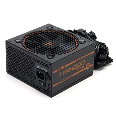 Afbeelding van SPYCO Typhoon PS 551, Gaming PSU 550W, 80 PLUS Bronze, Niet modulair, Geruisloos, ATX voedingsapparaat, Super Silent ventilator, Teapo condensatoren, Compacte afmetingen, 5 jaar garantie