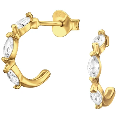 Afbeelding van JoyS Zilveren oorringen 13 mm stud ovaal / marquise geslepen zirkonia oorbellen 14k goudplating goldplated