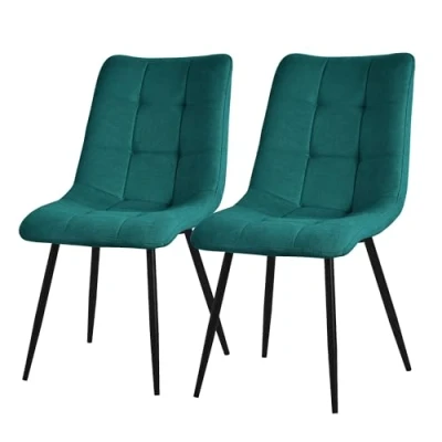 Afbeelding van Eetkamerstoelen set van 2 petrol keukenstoelen met polyester bekleding en stalen poten ML design