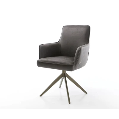 Afbeelding van Eetkamerstoel Heira Flex met armleuning kruisframe breed afwerking titaniumeffect antraciet vintage pocketveer kern 360 draaibaar