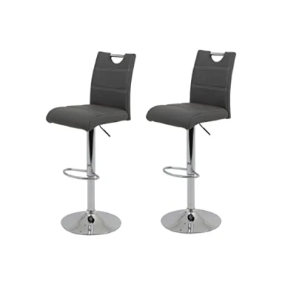 Afbeelding van Apollo Miranda, set van 2 barkrukken, bistrokruk, kunstleer, grijs, trompetvoet met lift en 360 draaibaar, zithoogte 60 tot 82 cm