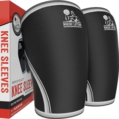 Afbeelding van Kniehoezen (1 paar) Ondersteuning en compressie voor gewichtheffen 7 mm neopreen Nordic Lifting (zwart) (Small)