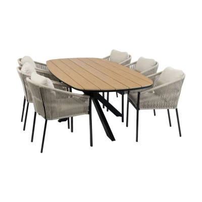 Afbeelding van Normin 7 delige tuinset 6 Elvira tuinstoelen Tuintafel Cadiz 240x115cm