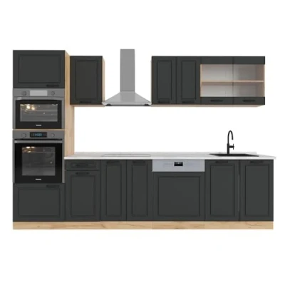 Afbeelding van Vicco Complete keukeneenheid R Line, Antraciet landhuis/gouden eik, 300 cm met hoge kast, WB Marmer