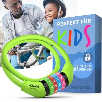 Afbeelding van Büchel fietsslot kinderen incl. houder I kleurrijk en zonder sleutel cijferslot fiets accessoires kinderen, fietsaccessoires