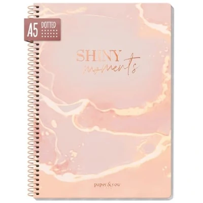 Afbeelding van paper&amp;you® Bullet Journal gestippeld A5 formaat, met spiraalbinding &quot;Shiny Moments&quot;, 160 pagina&#039;s, notitieboek spiraal, college blok, spiraalblok, notitieblok, duurzaam en