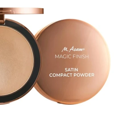 Afbeelding van M. Asam Magic Finish Satin Compact Powder Nude (8 g) geperst poeder voor perfecte grip, mattering en perfectionering, verlengt de grip van make up, met hyaluronzuur vitamine E