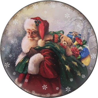 Afbeelding van Clayre &amp; Eef Onderbord Ø 33 cm Rood Kunststof Rond Kerstman Kerstbord