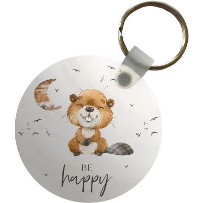Afbeelding van Sleutelhanger Quotes Kinderen Be happy Spreuken Plastic Rond Uitdeelcadeautjes