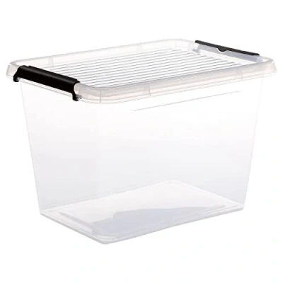 Afbeelding van 5Five opberg kist met deksel Clip Box 19 liter 39 x 29 27 cm kunststof transparant
