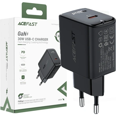 Afbeelding van Acefast GaN USB Type C wandlader 30W, PD, QC 3.0, AFC, FCP zwart (A21 zwart)