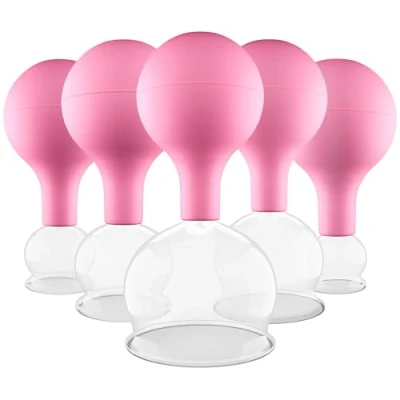 Afbeelding van pulox Zuigglas van echt glas set 5 incl. zuigbal 25 mm, 32 40 52 mm &amp; 62 roze