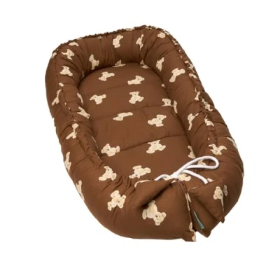 Afbeelding van molis&amp;co Babynest 90 x 50 cm, reisbed, babynest, katoen, draagbaar reisbed voor pasgeborenen, Öko Tex 100 (Teddy Mocca)