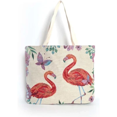 Afbeelding van Stoffen Canvas Shopper Flamingo design Vakantie tas