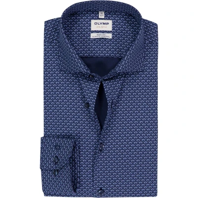 Afbeelding van OLYMP 24/7 Level 5 body fit overhemd dobby marine blauw dessin Strijkvriendelijk Boordmaat: 38