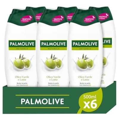 Afbeelding van Palmolive Naturals douchegel olijfgroen en hydraterende melk, 6 x 500 ml, hydrateert alle huidtypes, laat de huid zacht, dermatologisch getest zachte formule