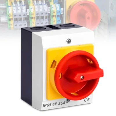 Afbeelding van 25A 4 polige hoofdschakelaar, stroomschakelaar, draaischakelaar met kunststof behuizing, IP65, scheidingsschakelaar, opbouwschakelaar voor het aansluiten van schakelaars en scheiden stroomcircuits
