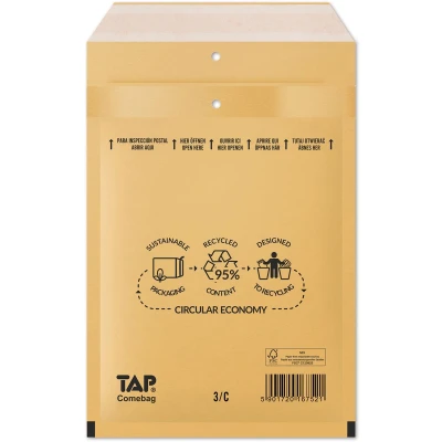 Afbeelding van Comebag luchtkussenenveloppen, ft 150 x 215 mm, met stripsluiting, bruin, doos van 100 stuks enveloppen