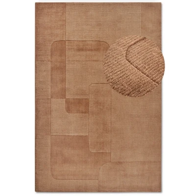 Afbeelding van Villeroy &amp; Boch Charlotte Wollen tapijt, natuurlijk woonkamertapijt, handgeweven en milieuvriendelijk, boho wol voor woonkamer, slaapkamer, eetkamer, hal, keuken, bruin, 80 x 150 cm