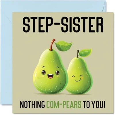 Afbeelding van Verjaardagskaarten voor stiefzus Nothing Com Pears Grappige gelukkige verjaardagskaart van stiefbroer, broer of zus verjaardagscadeaus, 145 mm x grap wenskaarten vrouwen
