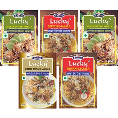 Afbeelding van Lucky Masale Biryani Masala Combo Recept &amp; Kruidenmix, 50 g [pak van 5] Geen MSG/Laag natriumgehalte/Geen kunstmatige kleuren ...