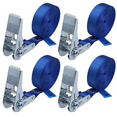 Afbeelding van spanband met ratel 4 stuk ratelbanden bevestigingsband blauw m of 6 m, 25 mm breed belastbaar tot 800 kg DIN EN 12195 2, stucks 2.5 cm x