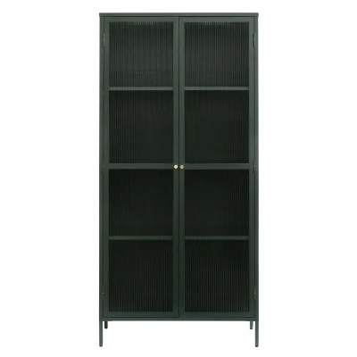 Afbeelding van Nordic Home Olan glazen vitrinekast 190 cm groen Metaal