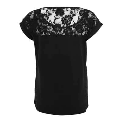 Afbeelding van Urban Classics Ladies TOP Laces TEE Tshirt print, Dames, Maat: XS, Black