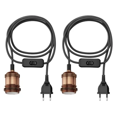 Afbeelding van ledscom.de 2 stuks textielkabel RETRA, stekker, schakelaar, brons, 3m, fitting, 1x E27 max. 60W