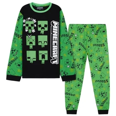 Afbeelding van Minecraft Pyjamasets voor jongens, pyjama, kinderen, katoen, winter, set jongeren, 7 14 jaar, Groen/Zwart, 13 Jaar
