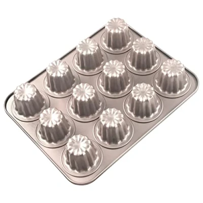 Afbeelding van OGIBRIDI Caneles Mini cakevormen voor het bakken van canele vorm, Bordelaise bakvormen, antiaanbaklaag, Franse gebakvorm, muffinvorm, panna cotta vormpjes canelé cupcake gelei, koolstofstaal, 12