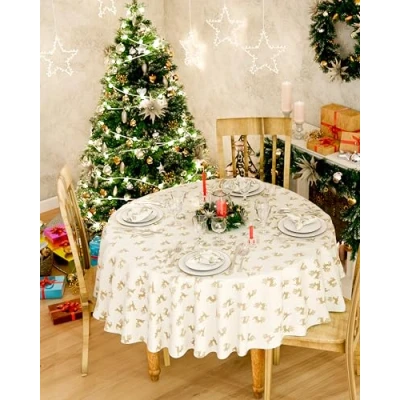 Afbeelding van Emma Barclay Rendier Metallic Geweven Jacquard Chrismas Tafelkleed in Crème Goud 70&quot; (178cm) Rond
