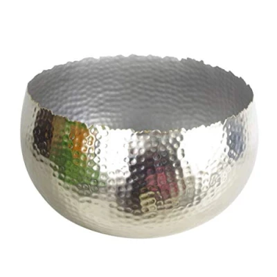 Afbeelding van LEAF 7311 Grote metalen plantenbak 32 x 20 cm gehamerd zilver kleur curvy rand, 32cm 20cm