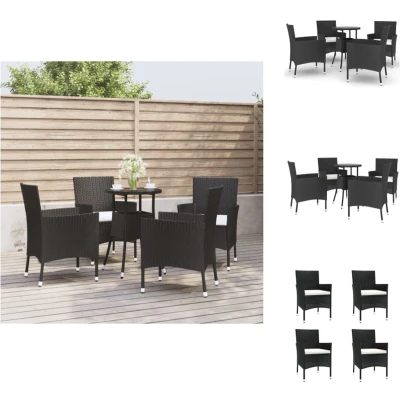 Afbeelding van vidaXL 5 delige Bistroset met kussens poly rattan zwart