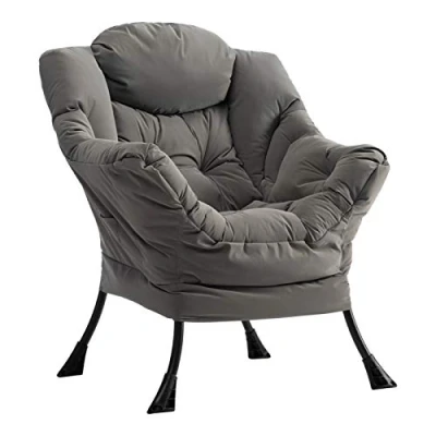 Afbeelding van Luie stoel lounge met armleuningen en zijvak relax fauteuil moderne waterproof stof stalen frame, Grijs
