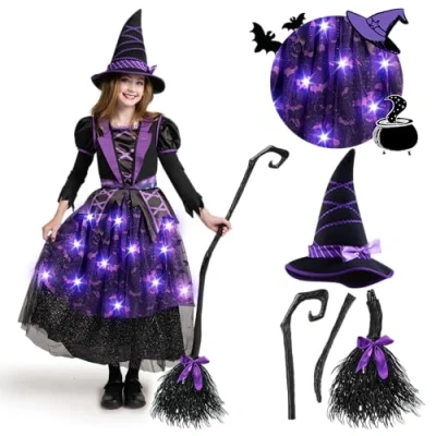 Afbeelding van Spooktacular Creations Paars heksenkostuum voor meisjes, vleermuisrok Halloween