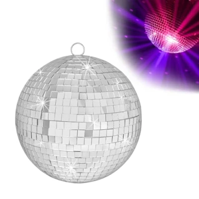 Afbeelding van QINERSAW Spiegelbol, diameter 15 cm, zilver, party, discobal, spiegel, feestbal, spiegelbal om op te hangen, voor feest, carnaval, verjaardag, themafeest, Kerstmis, schuimrubber