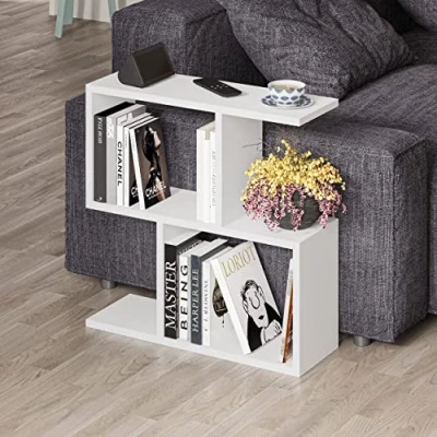 Afbeelding van HOCUS PICUS Bijzettafel met 2 niveaus Veelzijdige C tafel 60 x 19,5 cm Plankorganizer Kantoor Woonkamer Einde Bureaustandaard Display (wit)