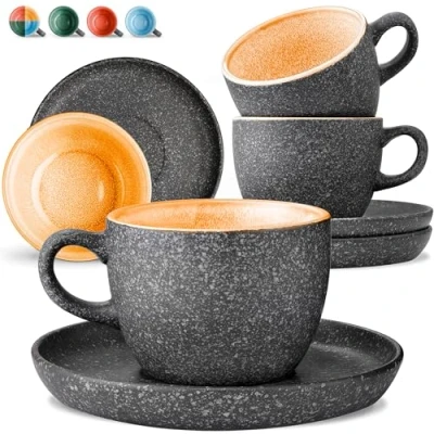 Afbeelding van Cosumy Cappuccinokopjes Met Onderzetters set van 4 200 ml Koffiekopjes Keramiek Handgemaakt, Reactief Glazuur Houdt Lang Warm (Geel)