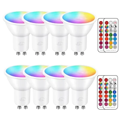 Afbeelding van iLC Ledspot, reflectorlamp, kleurwisselend, 5 W, dimbaar warm wit (2700K), RGB led, 200 lumen, inclusief afstandsbediening, met GU10 fitting, 8 stuks