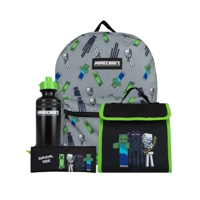 Afbeelding van Minecraft Schooltas Set Jongens Gaming Rugzak 4 Delige One Size Zwart