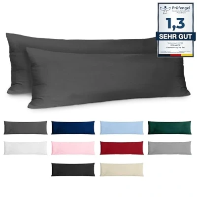 Afbeelding van Kussenkussen 40x145 Versterkte katoen (set van 2) Anthraciet strak weven 57 draden/cm² kussensloop 40 x 145 cm gecertificeerde oeko tex