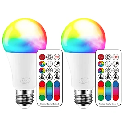 Afbeelding van iLC, kleurveranderende LED lamp, 120 kleuren, 70 Watt equivalent, DIY flitser, warm wit 2700K RGB met afstandsbediening, 10W A60 E27 schroef (2 pack)