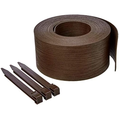 Afbeelding van Amazon Basics Rollborder voor de tuin, met 10 paaltjes, 13 cm x 12 meter, bruin