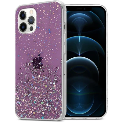 Afbeelding van Cadorabo Hoesje geschikt voor Apple iPhone 12Apple 12 Pro in Paars met Glitter Beschermhoes van flexibel TPU silicone fonkelende glitters Case Cover Etui