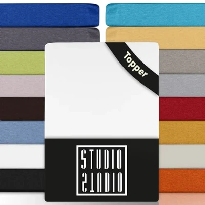 Afbeelding van STUDIO Basic Topper Spannbettlaken 180x200cm, 100% gekämmte Baumwolle, OEKO TEX 100, Markenqualität, Bettlaken 180x200 Topperbezug Jersey Weiß
